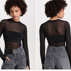 AFRM Black Sheer Long Sleeve Bodysuit